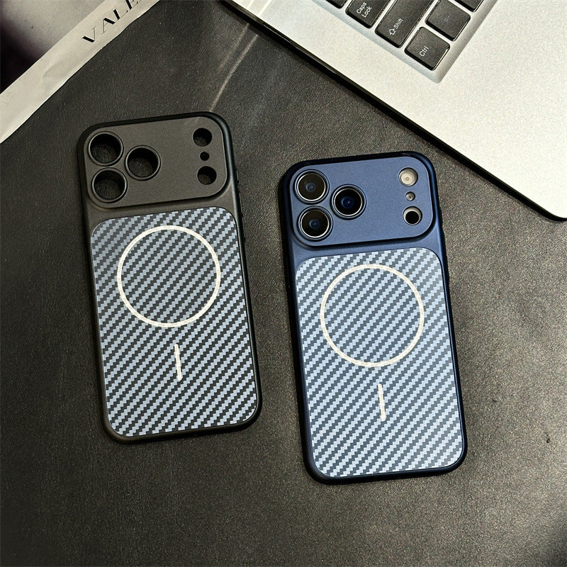 For iPhone Carbon Fiber Magnetic Phone Case With Full Camera Lens Cutout Protective Cover