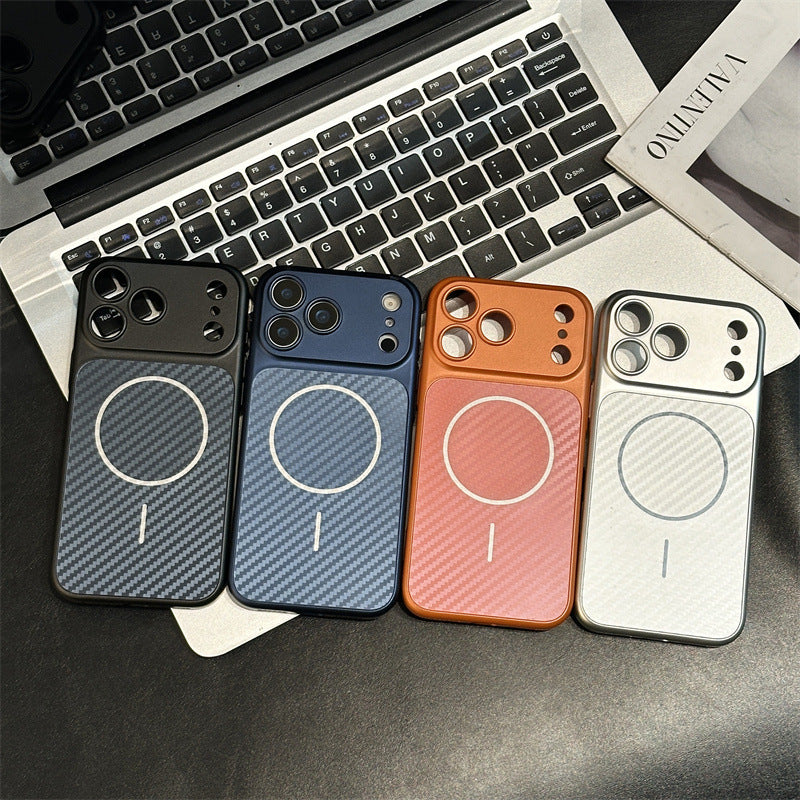 For iPhone Carbon Fiber Magnetic Phone Case With Full Camera Lens Cutout Protective Cover