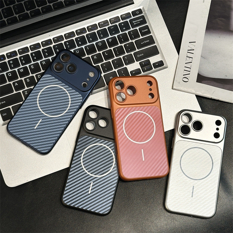 For iPhone Carbon Fiber Magnetic Phone Case With Full Camera Lens Cutout Protective Cover