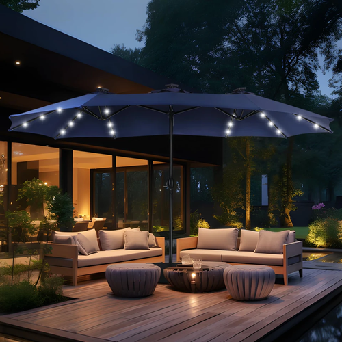 15ft Double Sided Patio Umbrella with Solar Lights