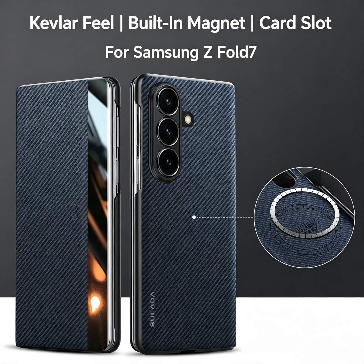 Kevlar Texture Magnetic Flip Case For Samsung Galaxy Z Fold Wireless Charging Magnet