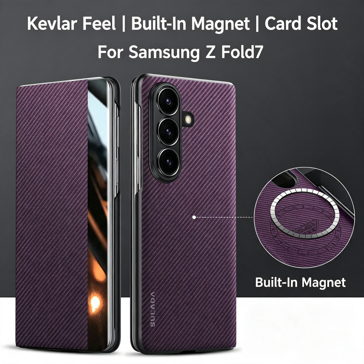 Kevlar Texture Magnetic Flip Case For Samsung Galaxy Z Fold Wireless Charging Magnet