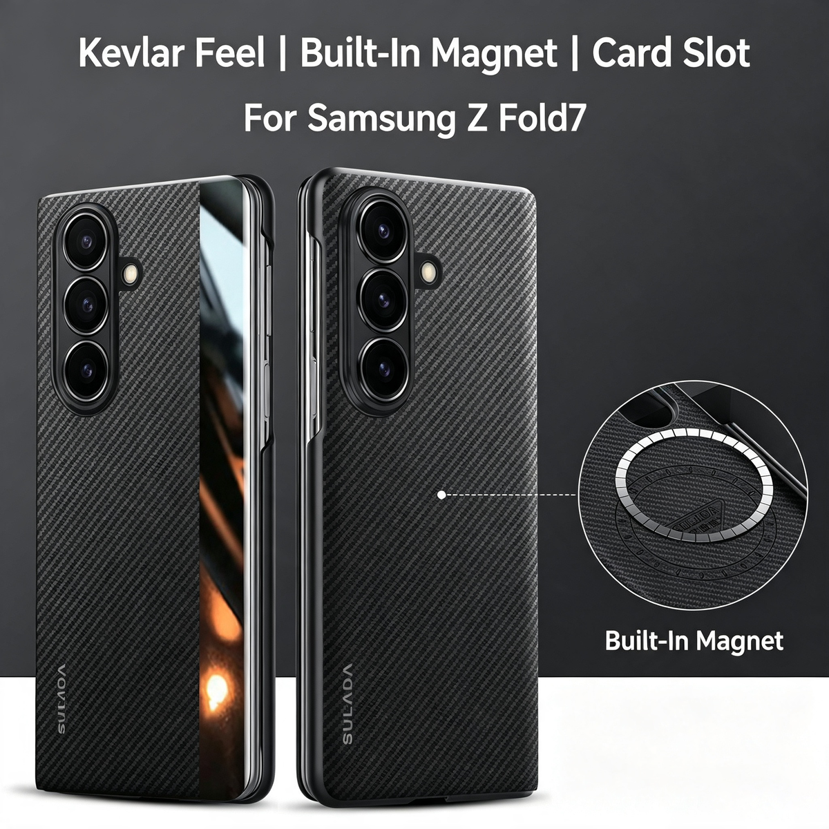 Kevlar Texture Magnetic Flip Case For Samsung Galaxy Z Fold Wireless Charging Magnet