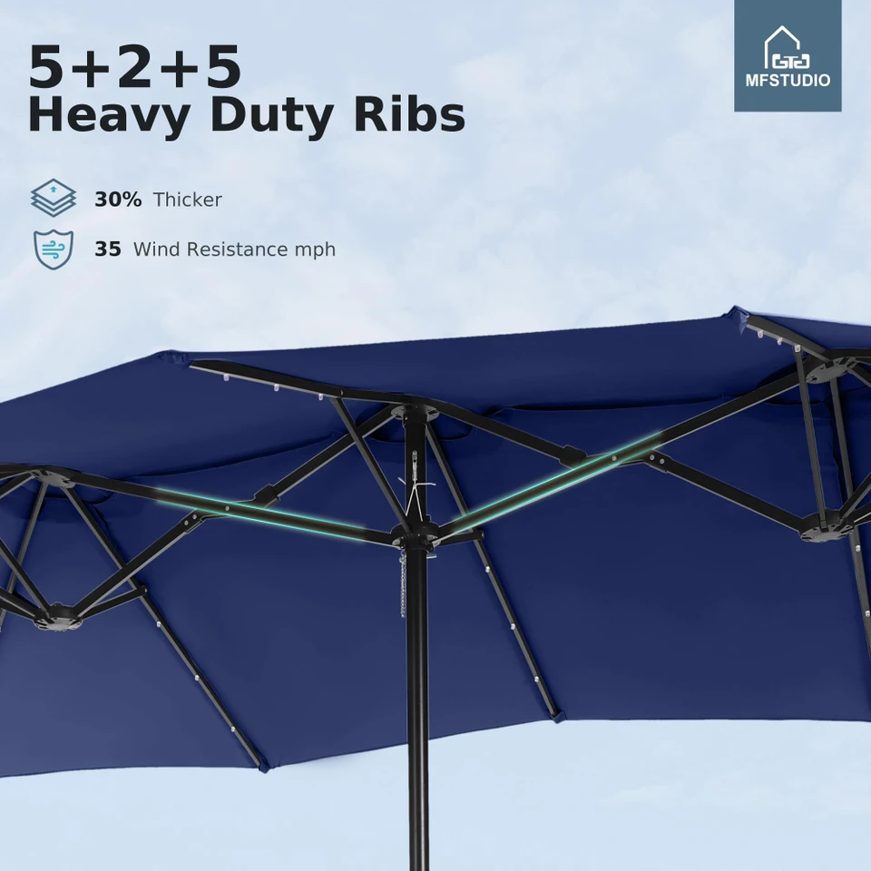 15ft Double Sided Patio Umbrella with Solar Lights