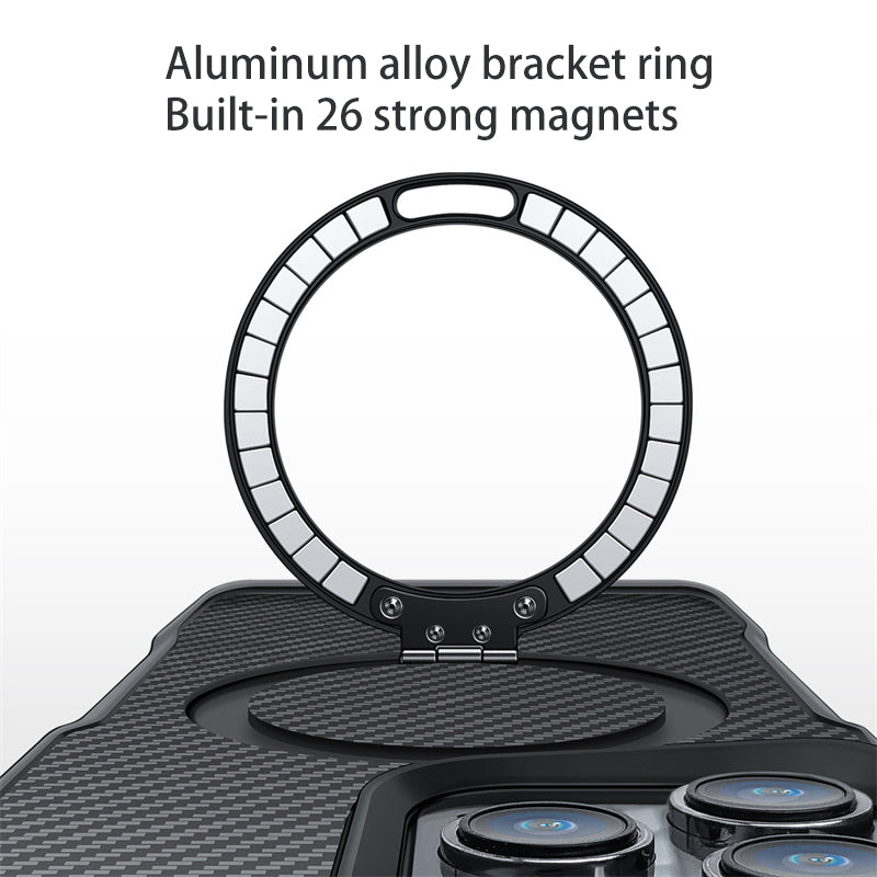 Carbon Fiber Textured Magnetic Phone Case with 360° Rotating Ring for iPhone Series