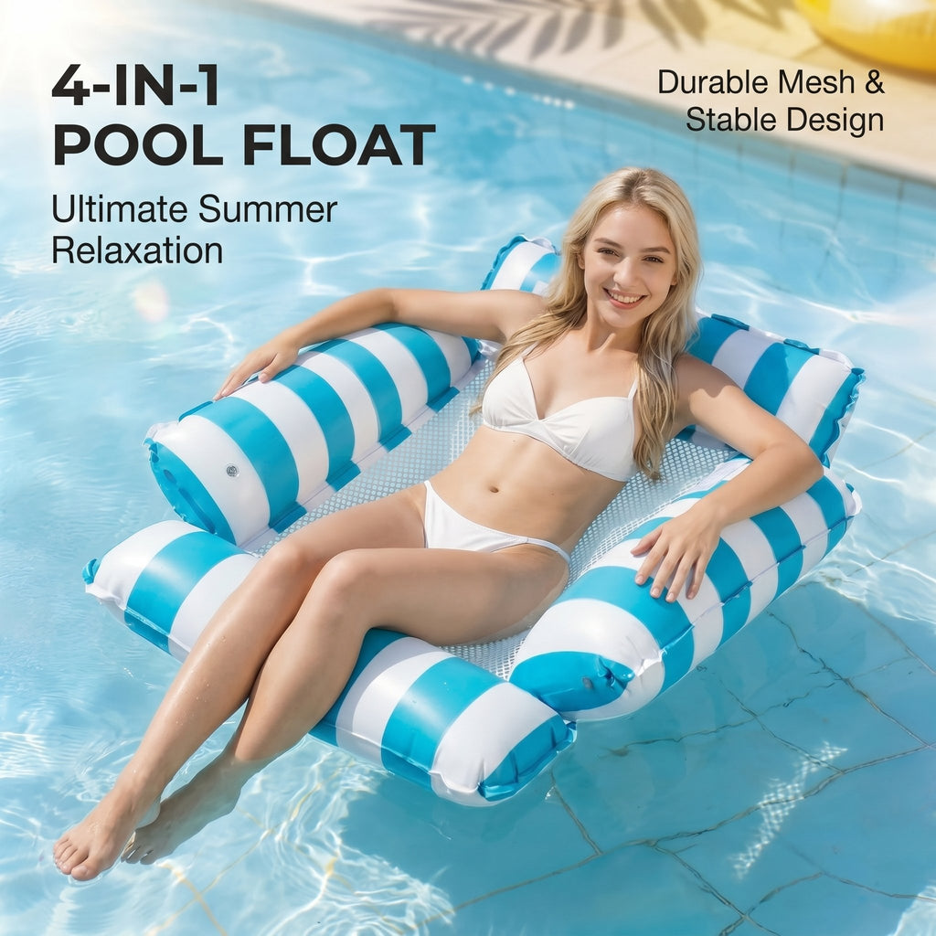4-in-1 Inflatable Water Hammock – Pool Floating Lounge Chair & Swimming Bed