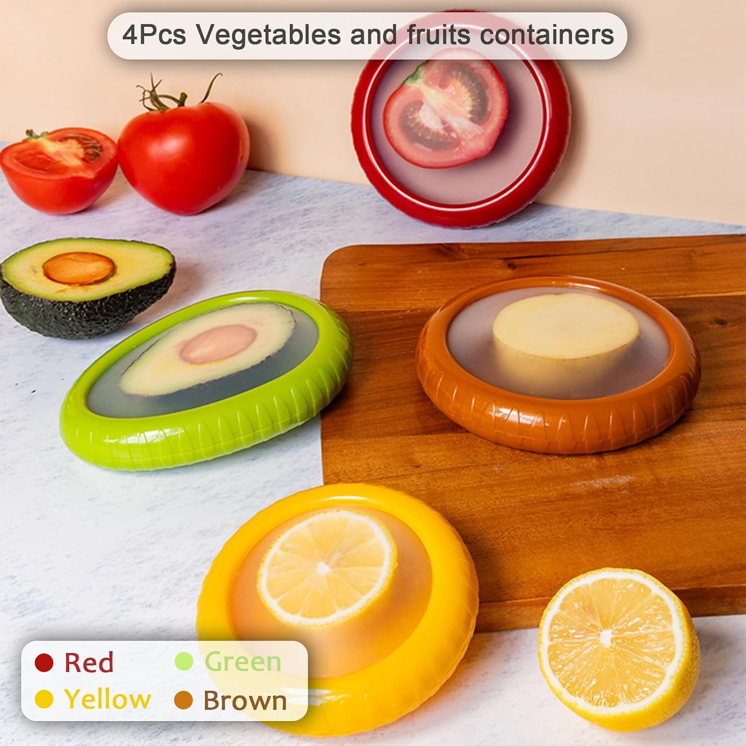 Fruit Storage Containers for Fridge, Avocado Saver, Fruit and Vegetable Anti-Oxidation Storage Box, Set of 4 Reusable Refrigerator Storage Containers for Maintaining Freshness of Food