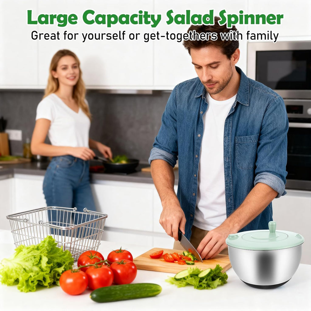 Large Stainless Steel Salad Spinner with 5 Blades