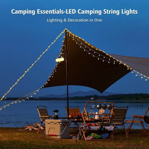 4‑in‑1 Retractable Camping String Lights, Rechargeable LED Tent Light with Remote Timer, IP44 Waterproof for Camping Garden Backyard Party Decor