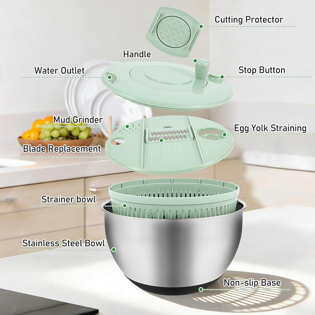 Large Stainless Steel Salad Spinner with 5 Blades