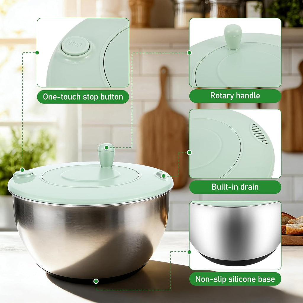 Large Stainless Steel Salad Spinner with 5 Blades