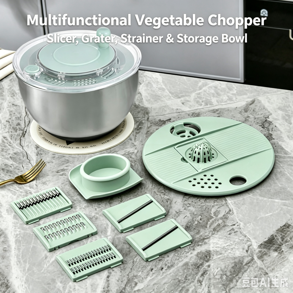 Large Stainless Steel Salad Spinner with 5 Blades