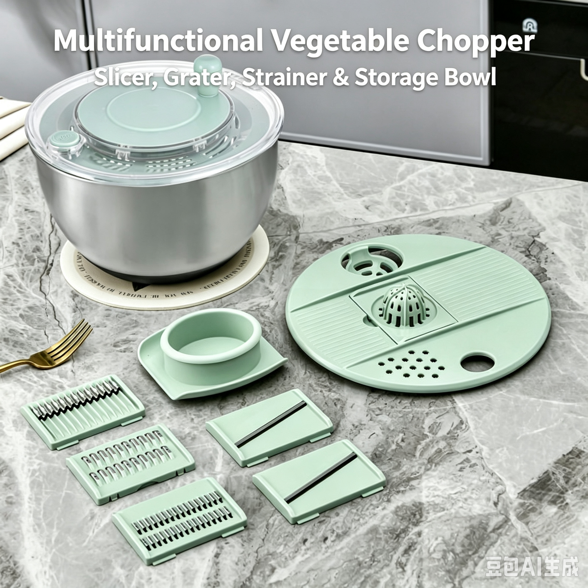 Large Stainless Steel Salad Spinner with 5 Blades