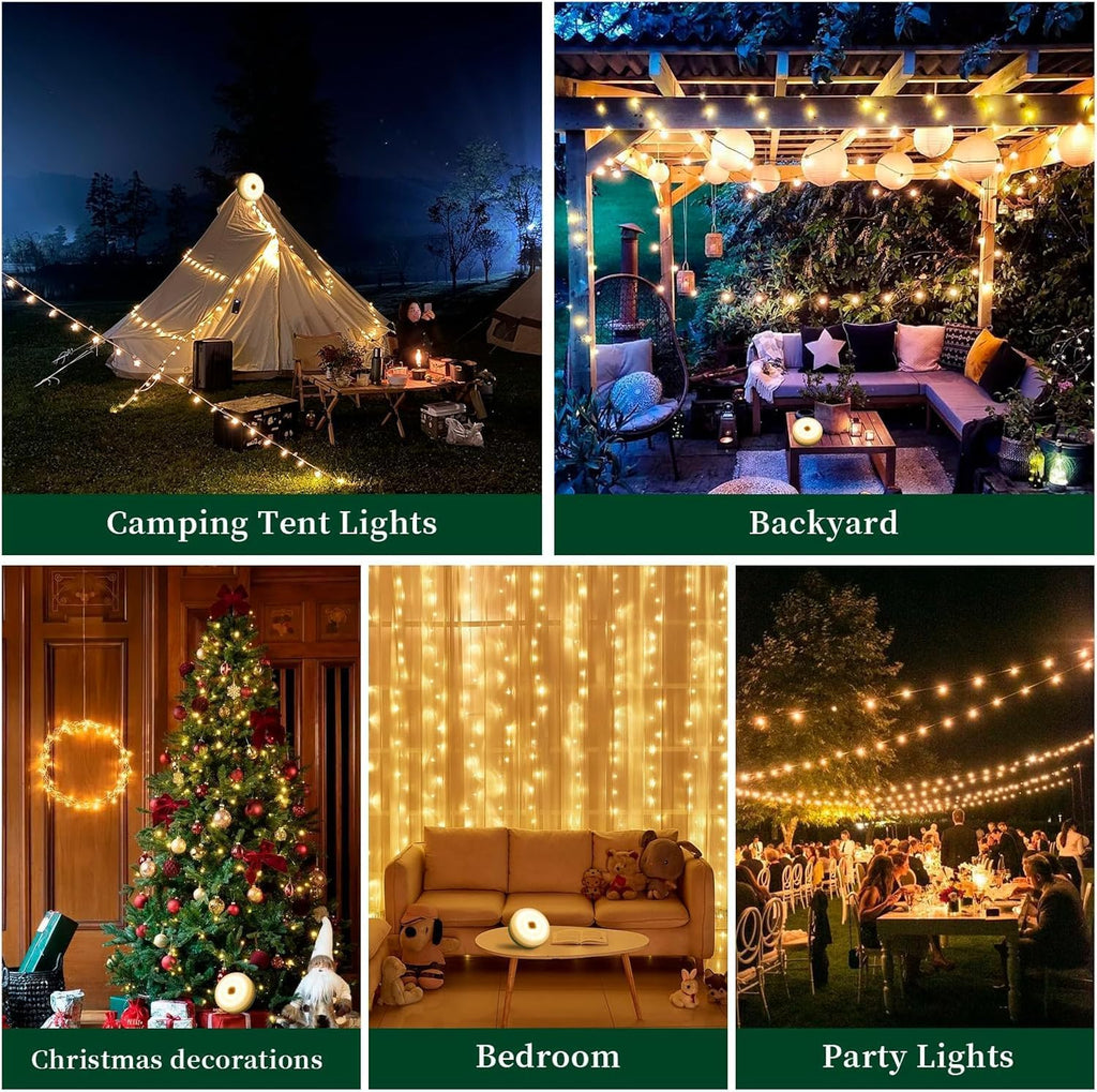 4‑in‑1 Retractable Camping String Lights, Rechargeable LED Tent Light with Remote Timer, IP44 Waterproof for Camping Garden Backyard Party Decor