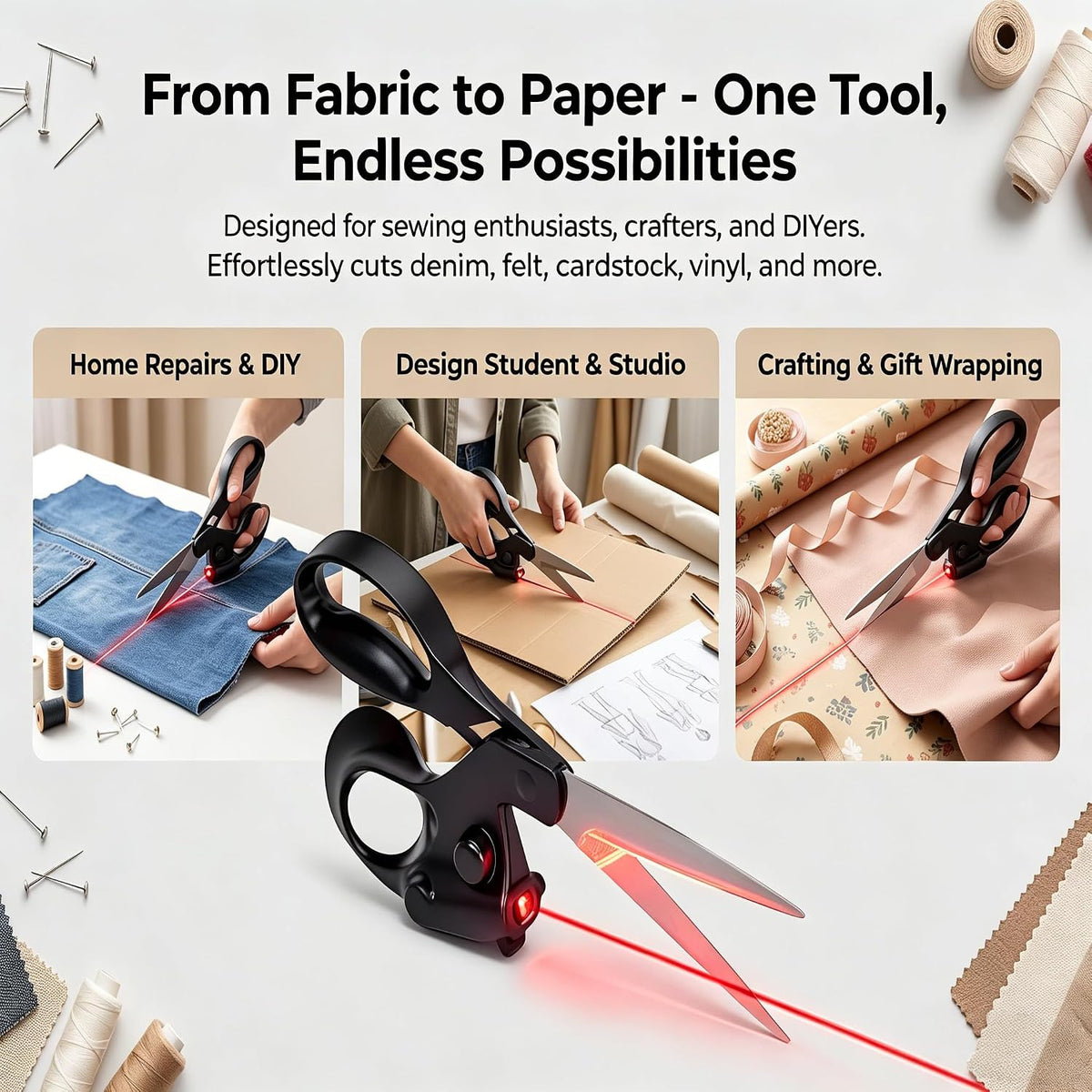 Laser Guided Scissors for Fabric Cutting, Quilting Home Craft Wrapping Gift