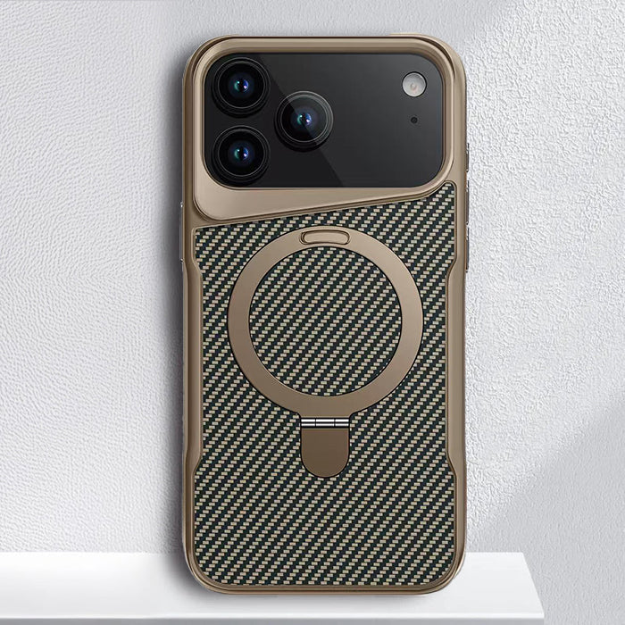 Carbon Fiber Textured Magnetic Phone Case with 360° Rotating Ring for iPhone Series