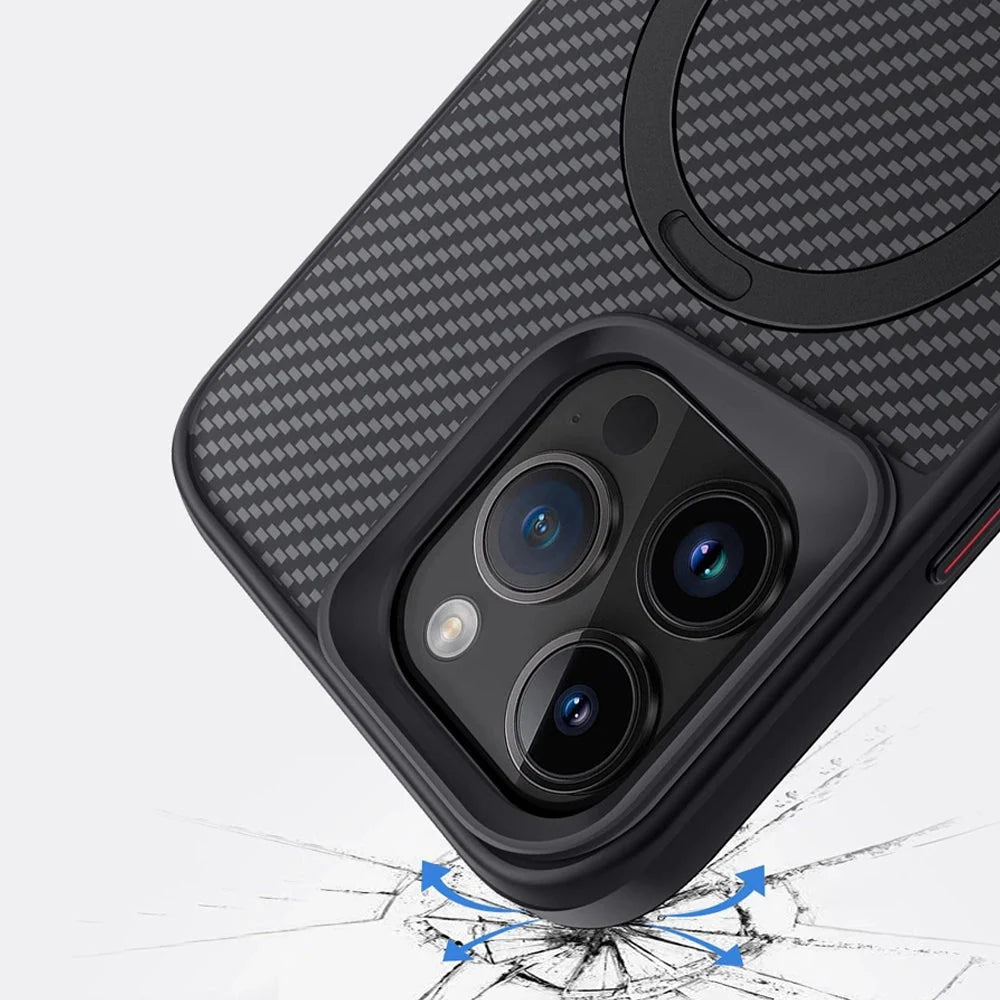 Carbon Fiber Textured Magnetic Phone Case with 360° Rotating Ring for iPhone Series
