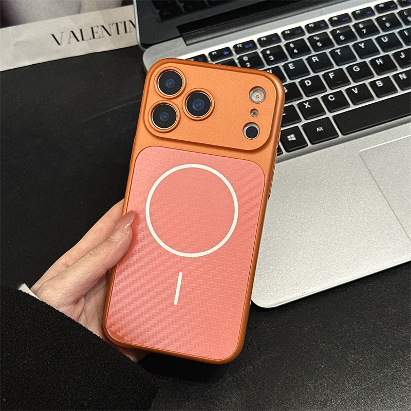 For iPhone Carbon Fiber Magnetic Phone Case With Full Camera Lens Cutout Protective Cover