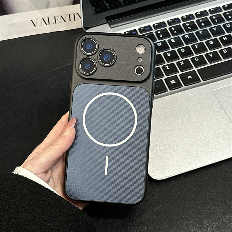 For iPhone Carbon Fiber Magnetic Phone Case With Full Camera Lens Cutout Protective Cover