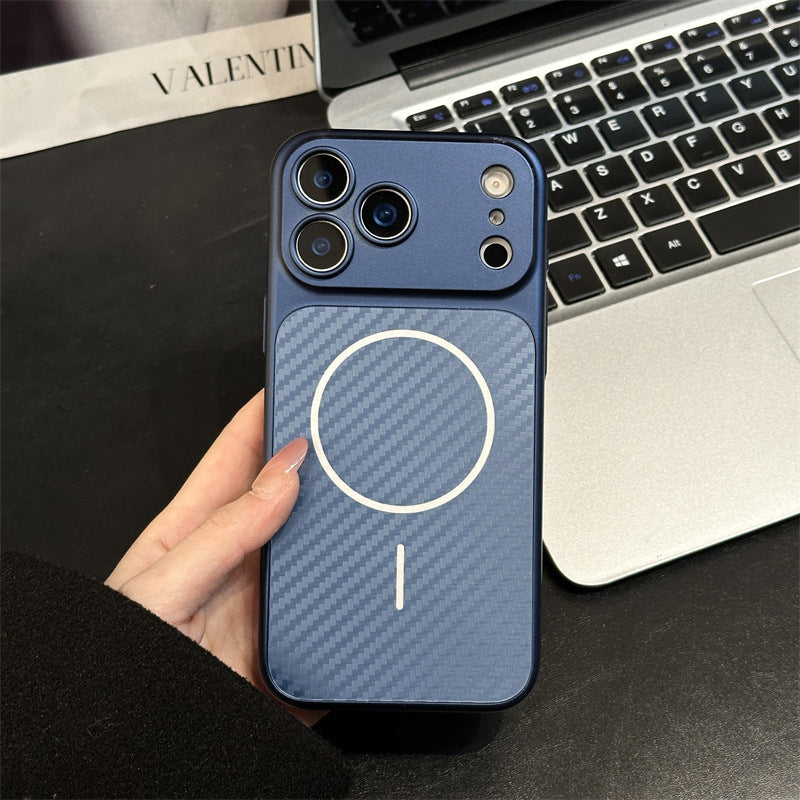 For iPhone Carbon Fiber Magnetic Phone Case With Full Camera Lens Cutout Protective Cover