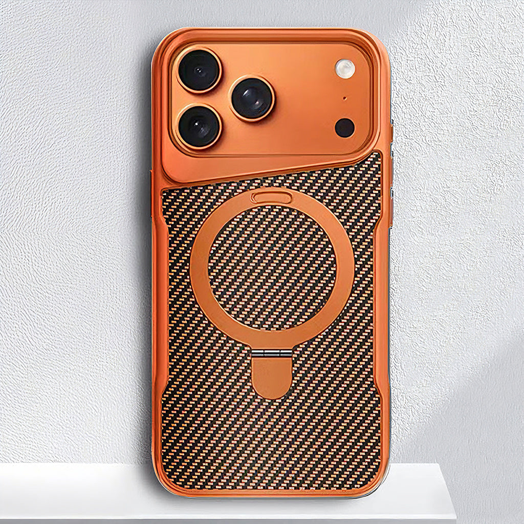Carbon Fiber Textured Magnetic Phone Case with 360° Rotating Ring for iPhone Series
